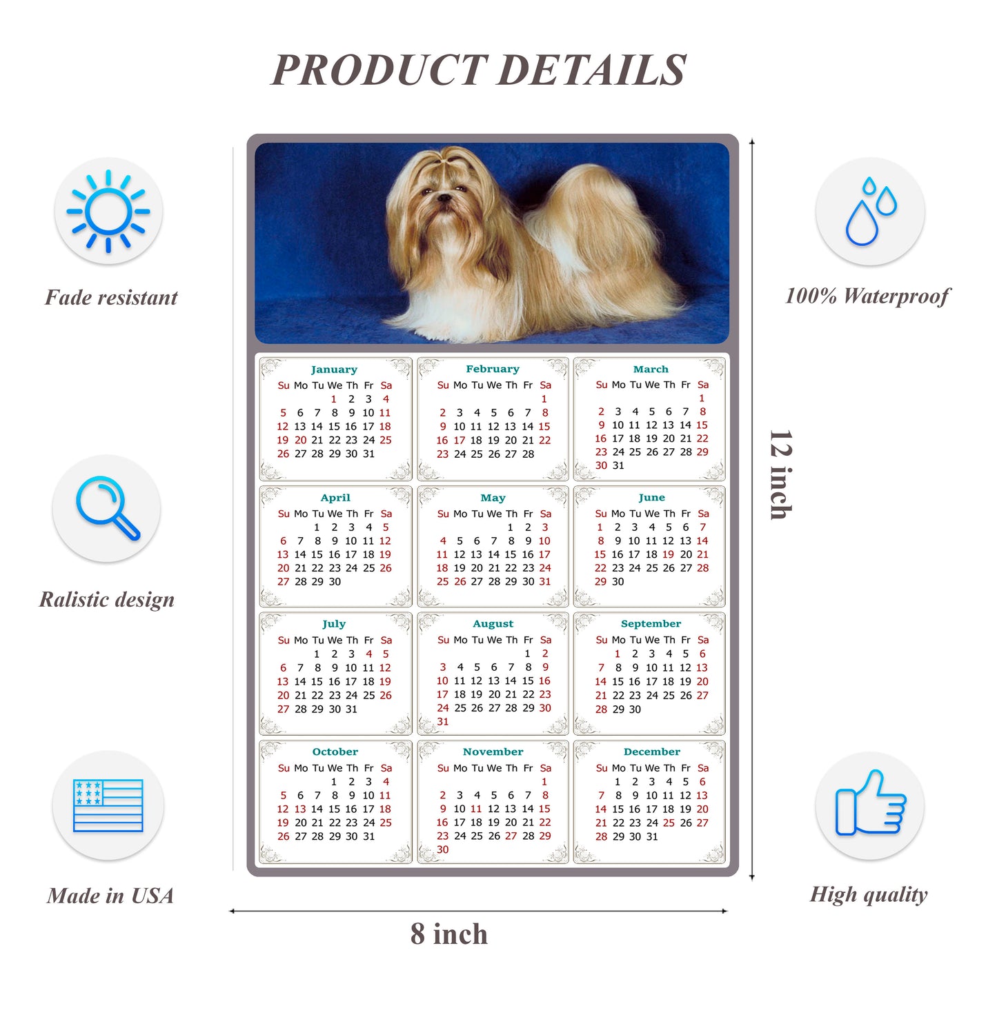 2026 Peel & Stick Calendar - Today is my Lucky Day Removable - Dogs 07 (12"x 8")