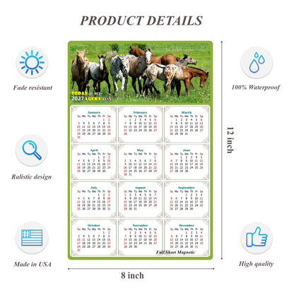 2027 Peel & Stick Calendar - Today is my Lucky Day Removable - Horses 02 (12"x 8")