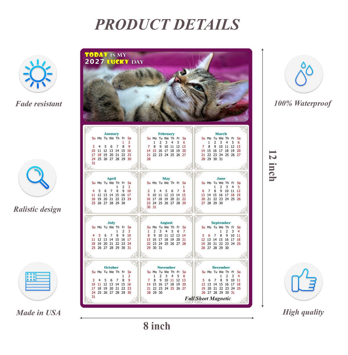 2027 Peel & Stick Calendar - Today is my Lucky Day Removable - Cat 08 (12"x 8")