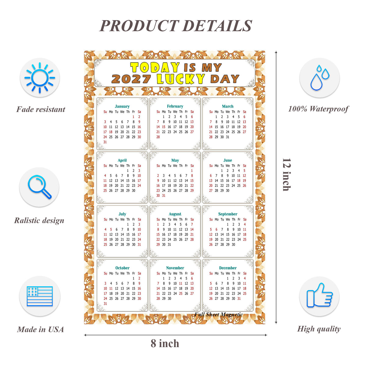 2027 Peel & Stick Calendar - Today is my Lucky Day Removable - 042