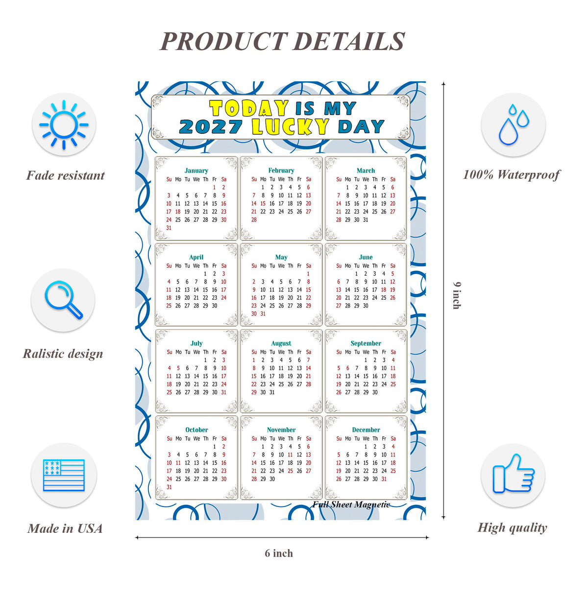 2027 Peel & Stick Calendar - Today is my Lucky Day Removable - 034