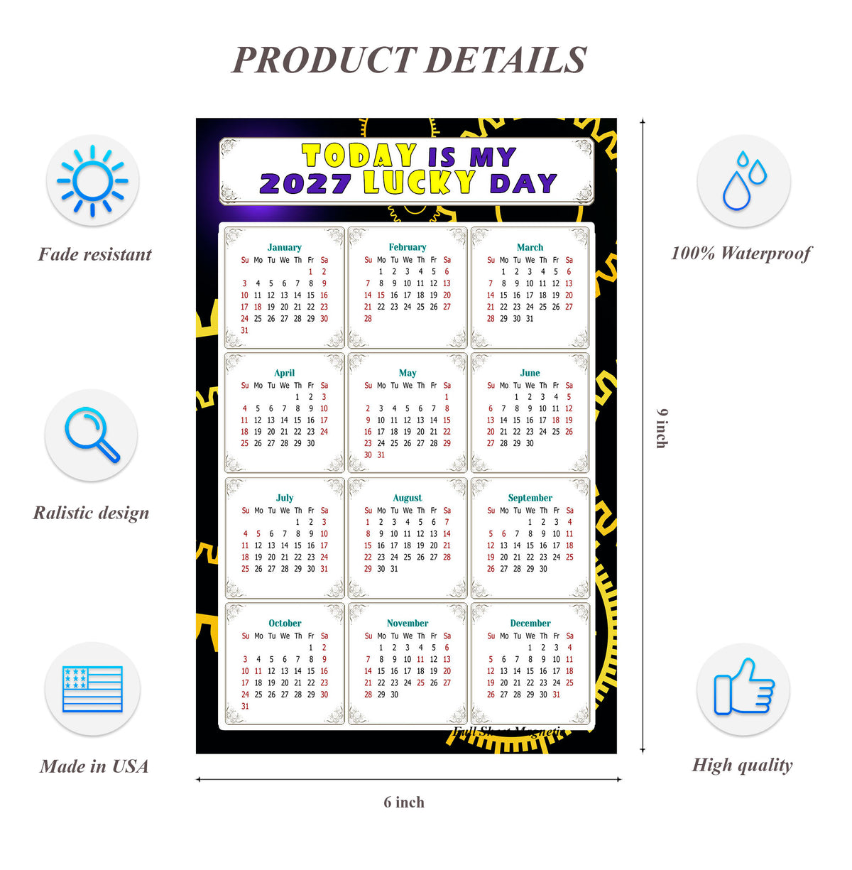 2027 Peel & Stick Calendar - Today is my Lucky Day Removable - 05