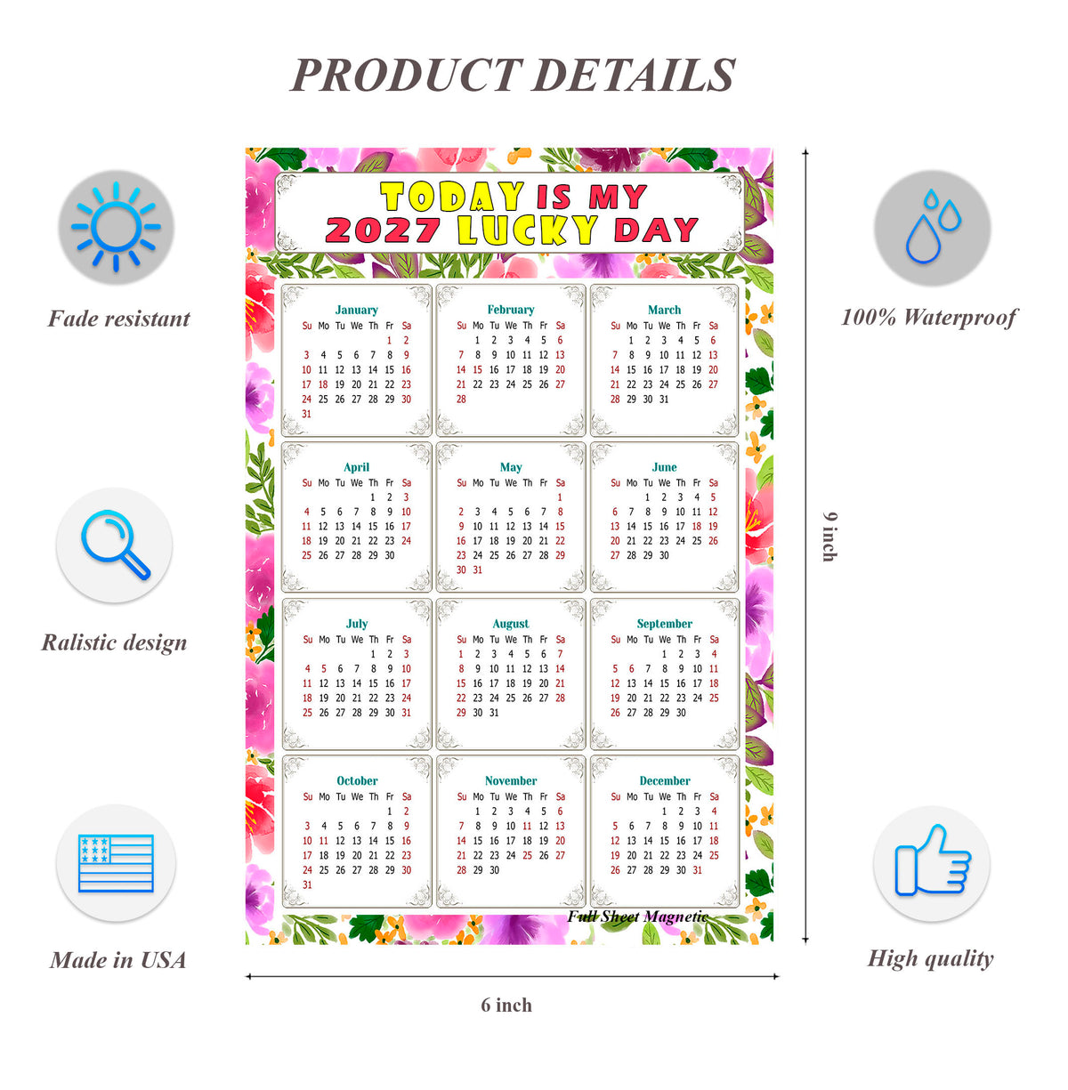 2027 Peel & Stick Calendar - Today is my Lucky Day Removable - 023