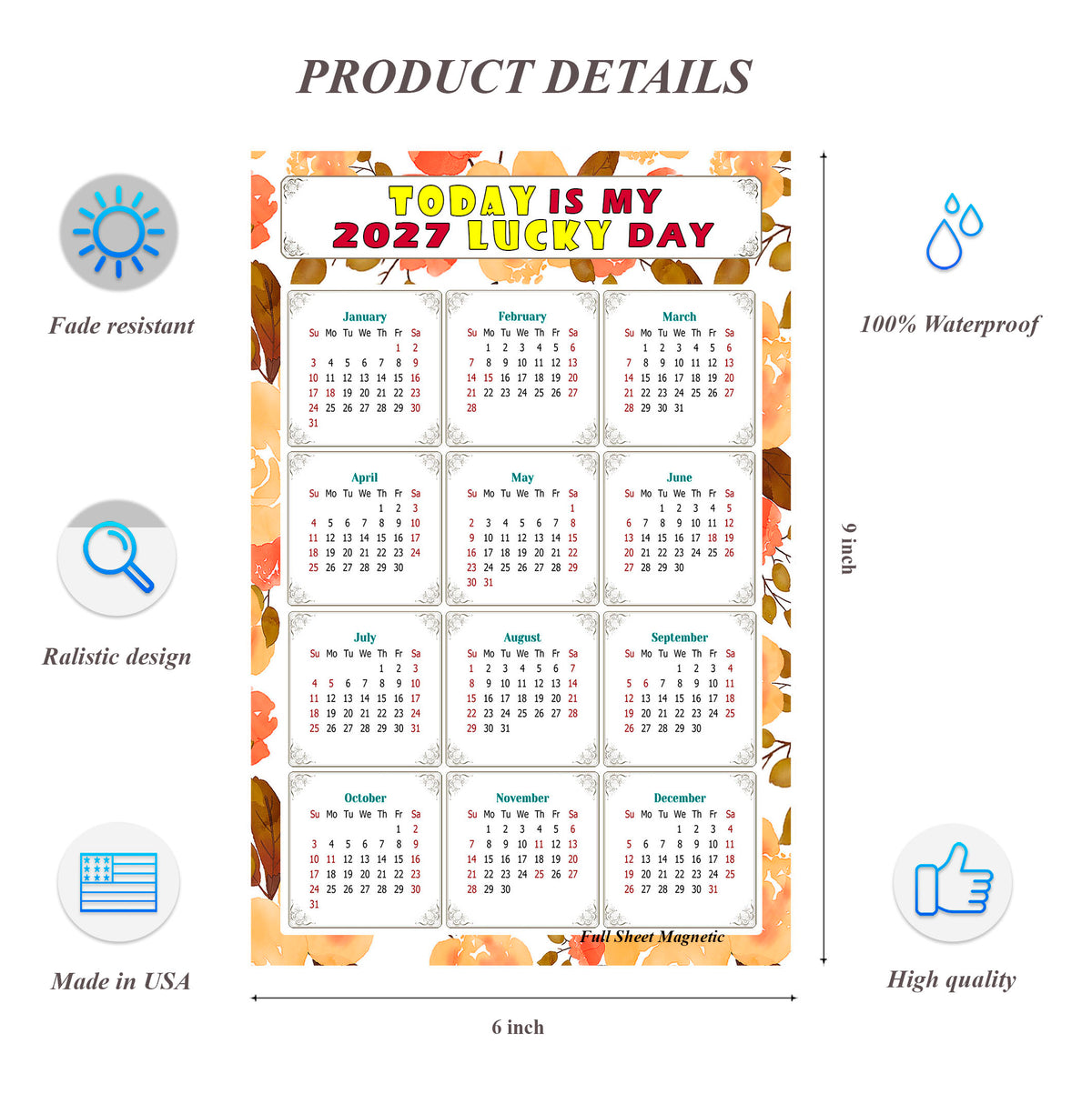 2027 Peel & Stick Calendar - Today is my Lucky Day Removable - 022