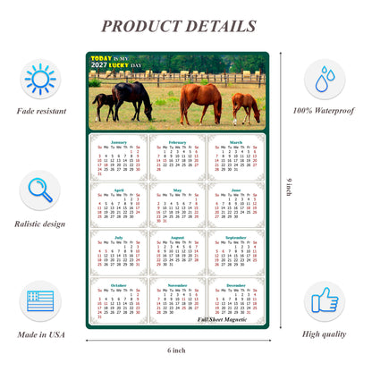 2027 Peel & Stick Calendar - Today is my Lucky Day Removable - Horses 010 (9"x 6")