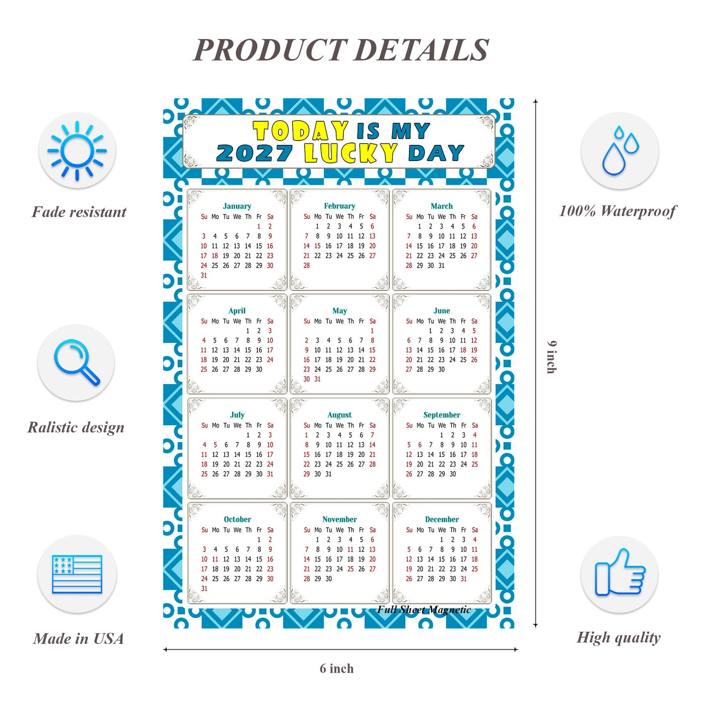 2027 Peel & Stick Calendar - Today is my Lucky Day Removable - 037