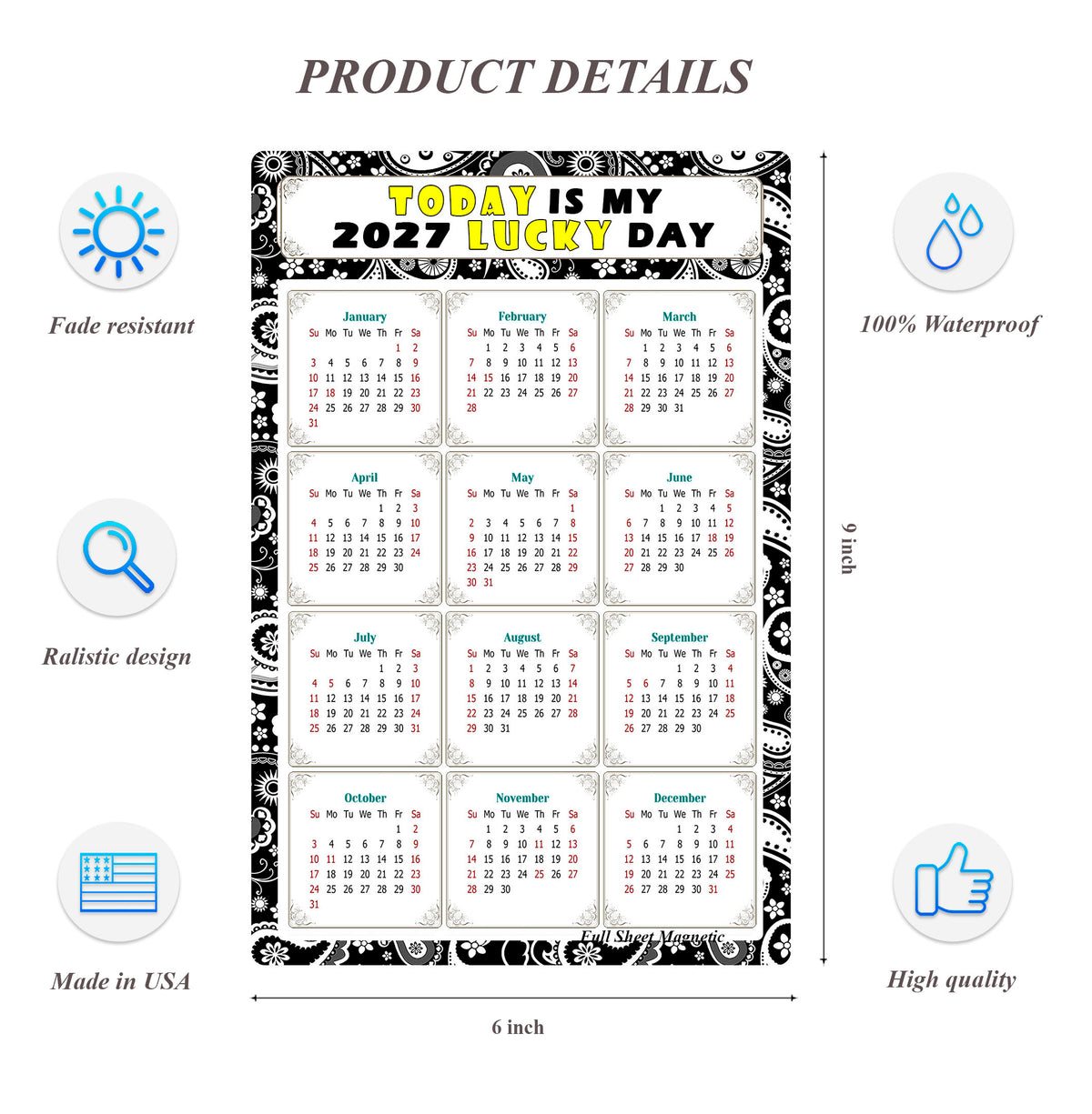 2027 Peel & Stick Calendar - Today is my Lucky Day Removable - 011