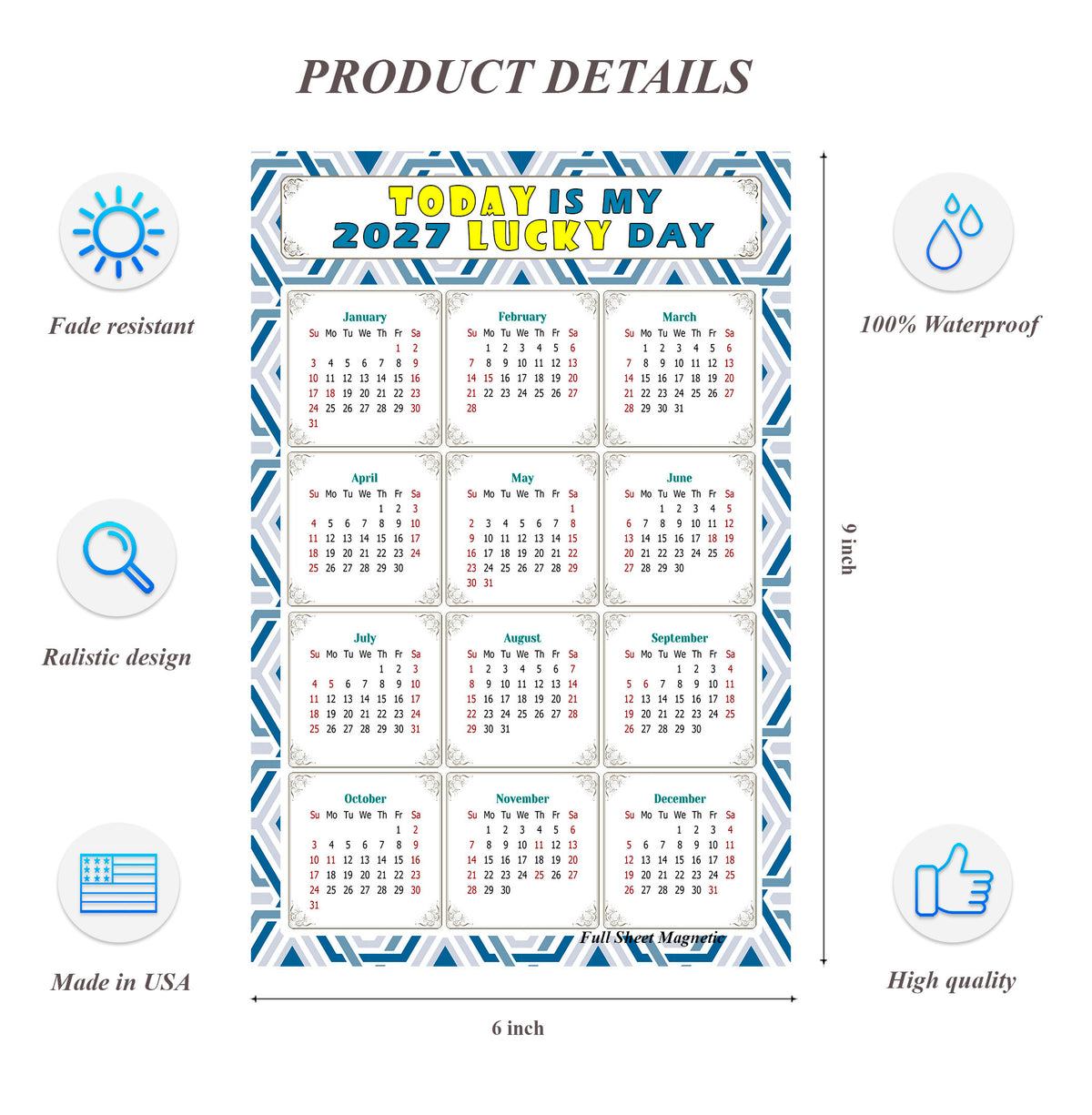 2027 Peel & Stick Calendar - Today is my Lucky Day Removable - 038