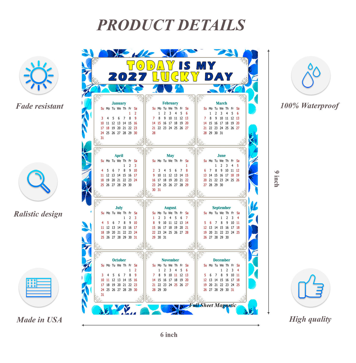 2027 Peel & Stick Calendar - Today is my Lucky Day Removable - 012