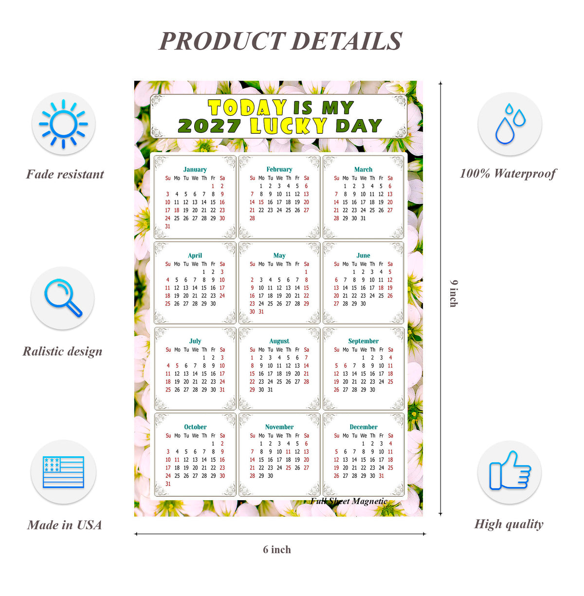 2027 Peel & Stick Calendar - Today is my Lucky Day Removable - 029