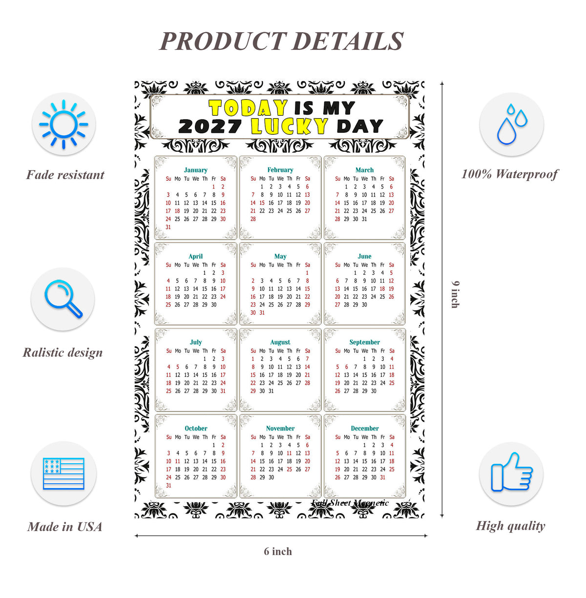 2027 Peel & Stick Calendar - Today is my Lucky Day Removable - 039