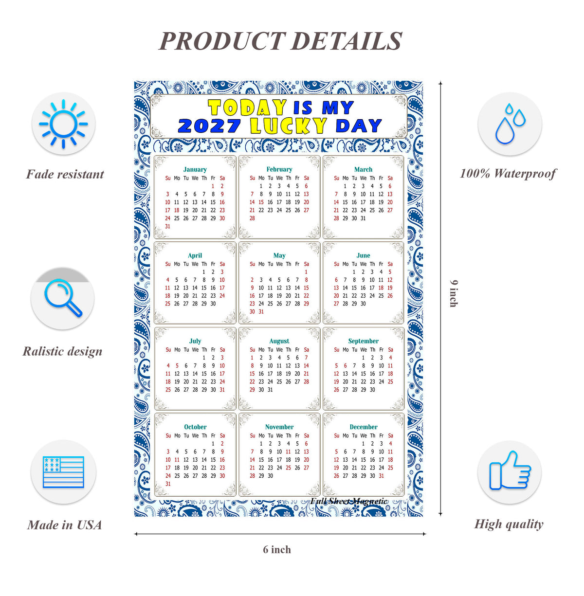 2027 Peel & Stick Calendar - Today is my Lucky Day Removable - 044
