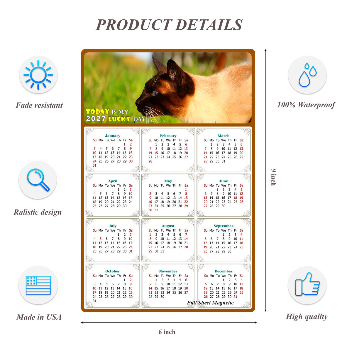 2027 Peel & Stick Calendar - Today is my Lucky Day Removable - Cat 03 (9"x 6")