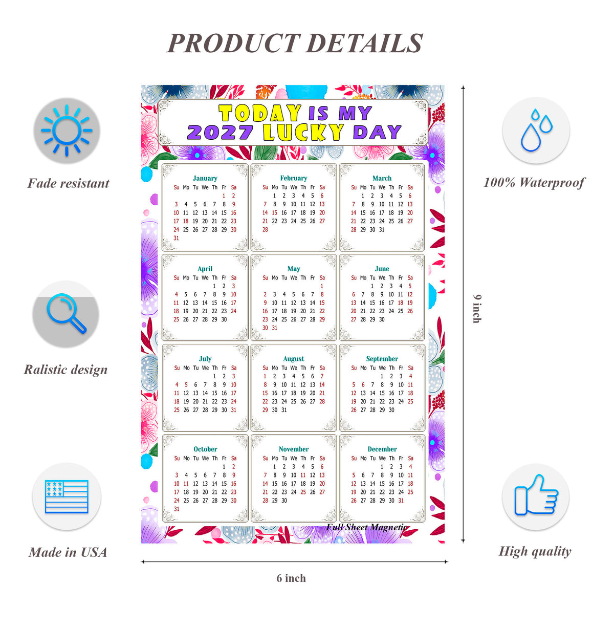 2027 Peel & Stick Calendar - Today is my Lucky Day Removable - 017