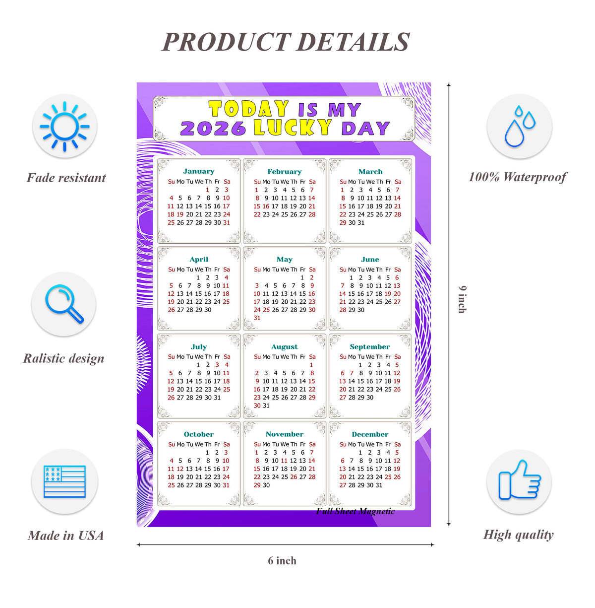 2027 Peel & Stick Calendar - Today is my Lucky Day Removable - 01