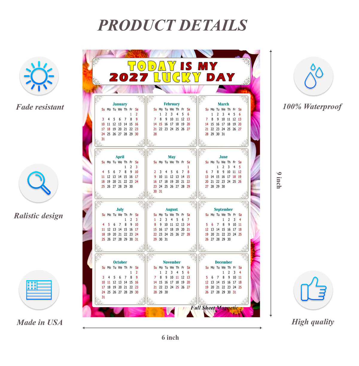 2027 Peel & Stick Calendar - Today is my Lucky Day Removable - 032