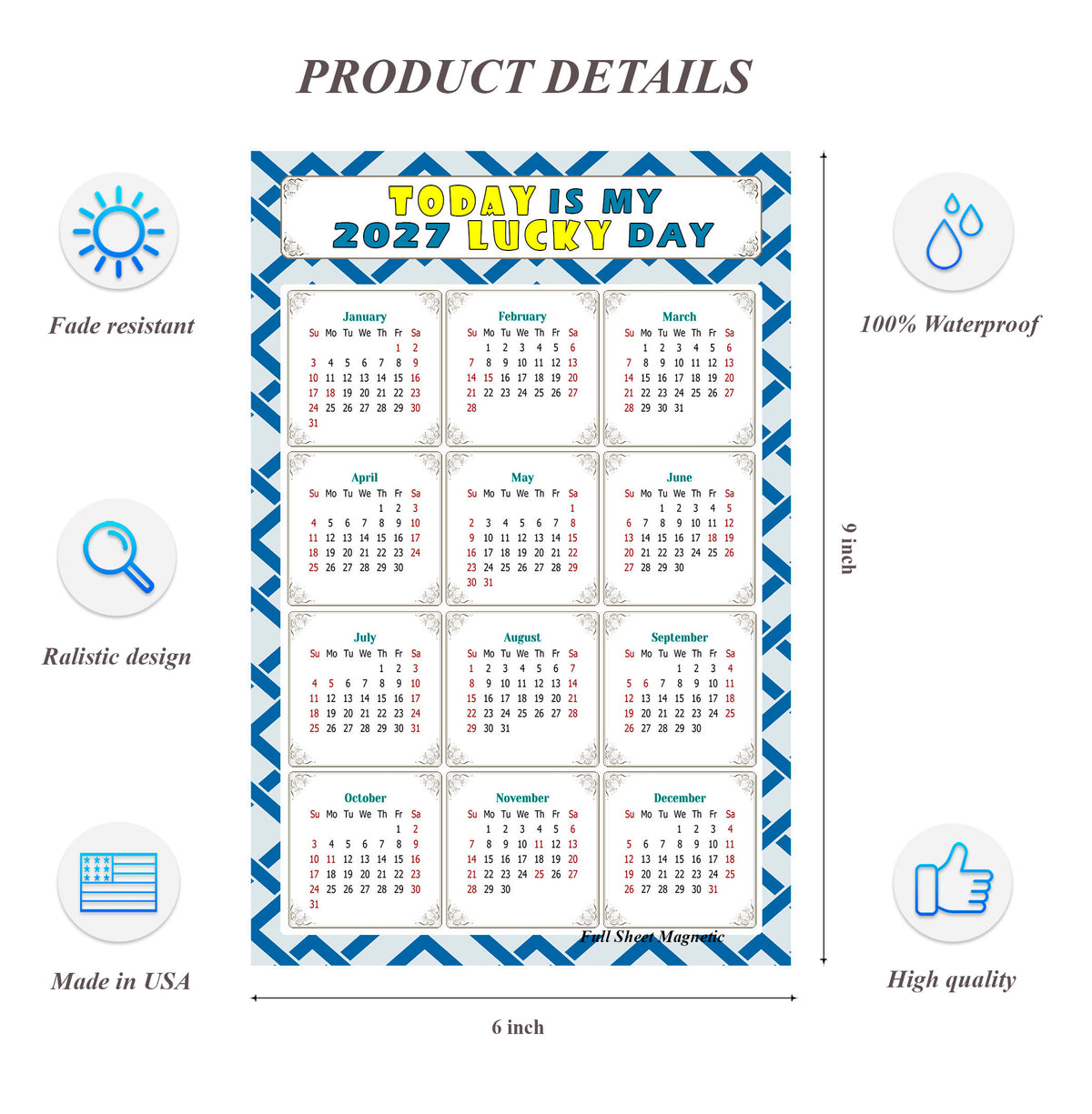 2027 Peel & Stick Calendar - Today is my Lucky Day Removable - 035