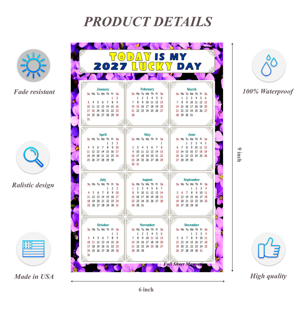 2027 Peel & Stick Calendar - Today is my Lucky Day Removable - 026