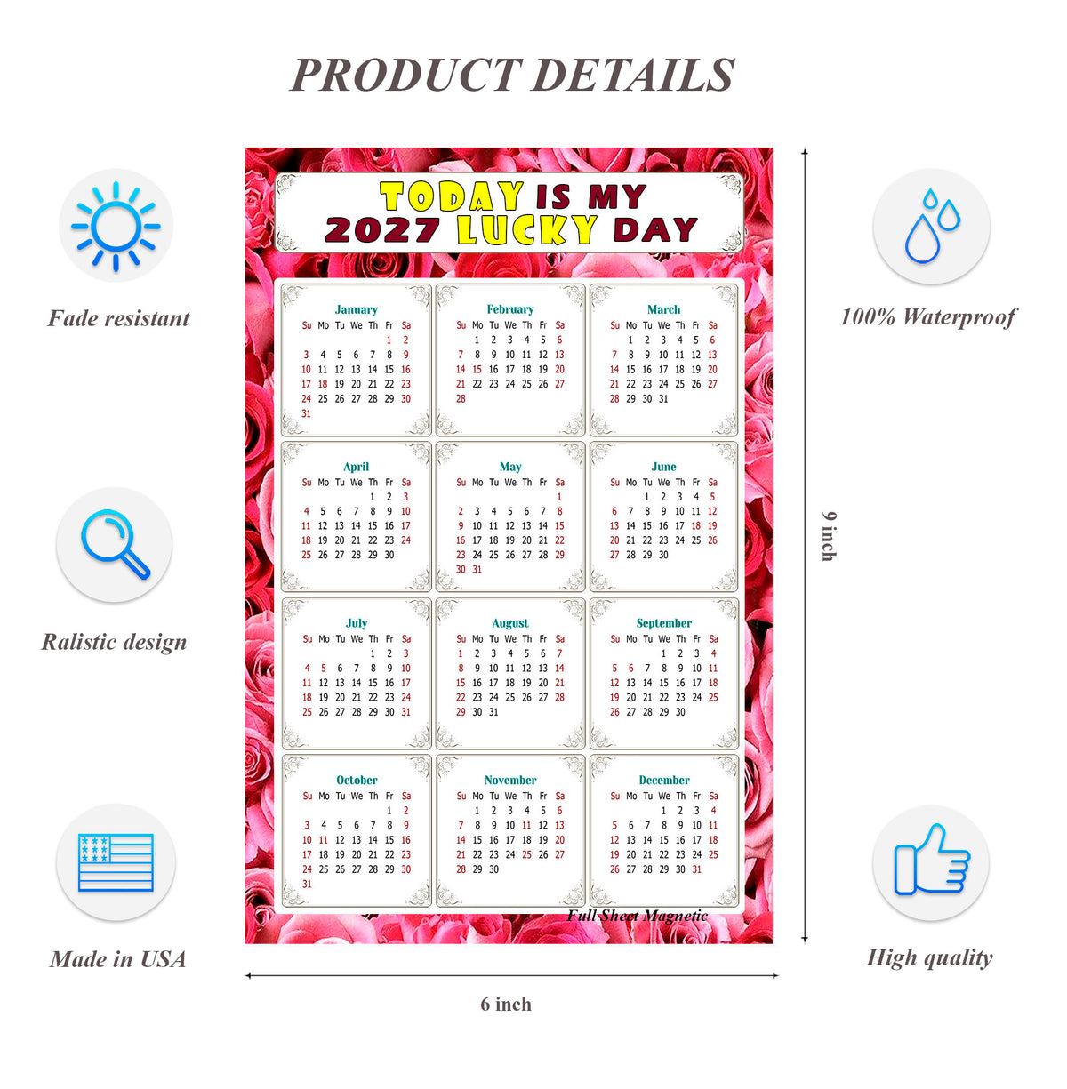 2027 Peel & Stick Calendar - Today is my Lucky Day Removable - 028