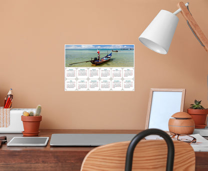 2026 Peel & Stick Calendar - Today is my Lucky Day - Removable - Thai Boat on a Beach (9"x 6")