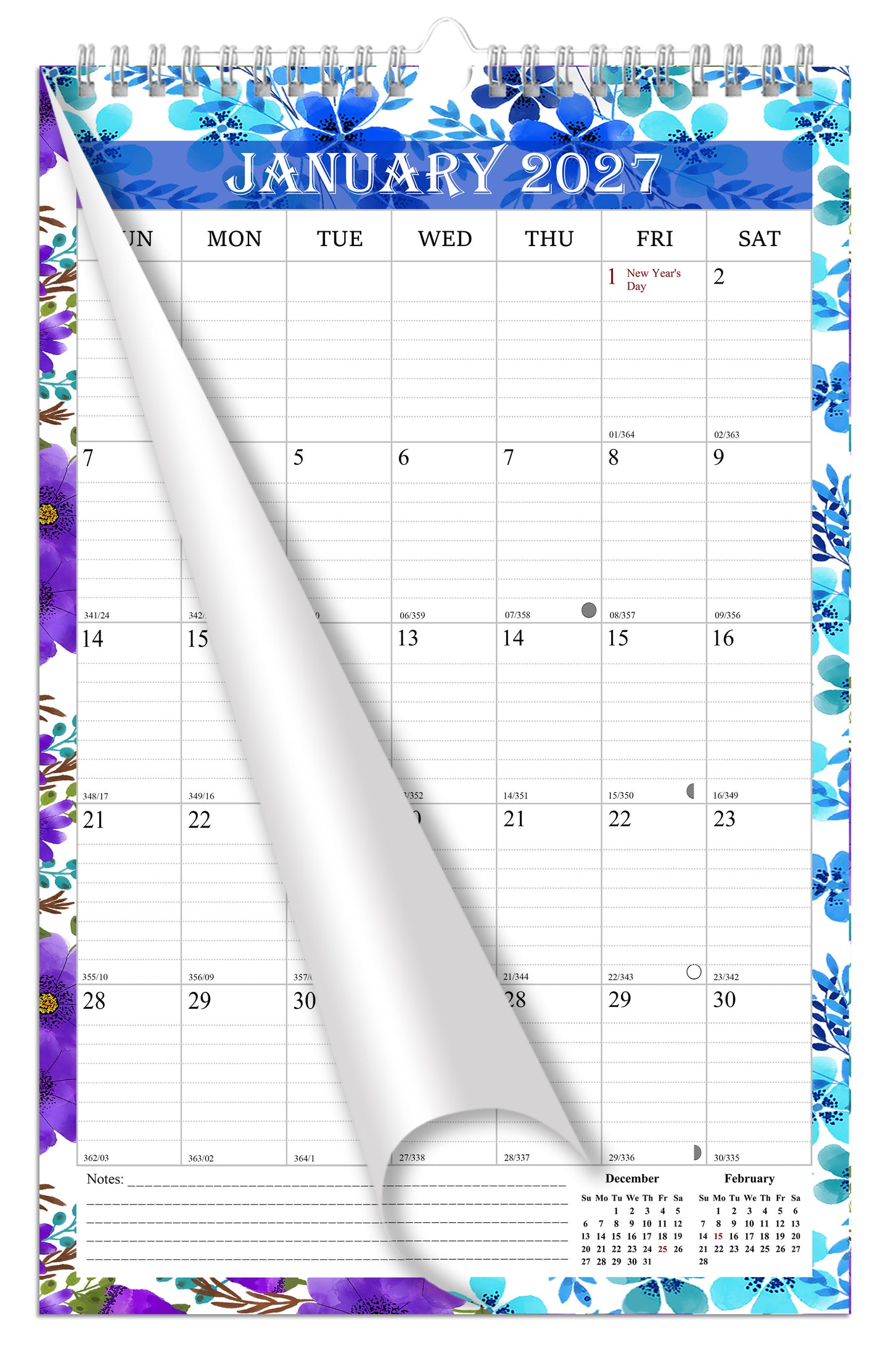 2026-2027 Wall Calendar Spiral-bound Twin-Wire Binding - 18 Months 11" x 17" 01
