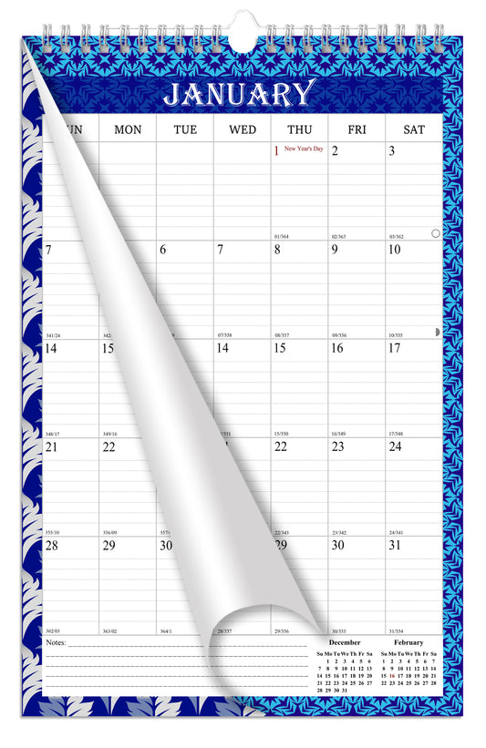 2025-2026 Wall Calendar Spiral-bound Twin-Wire Binding - 18 Months 11" x 17" 014