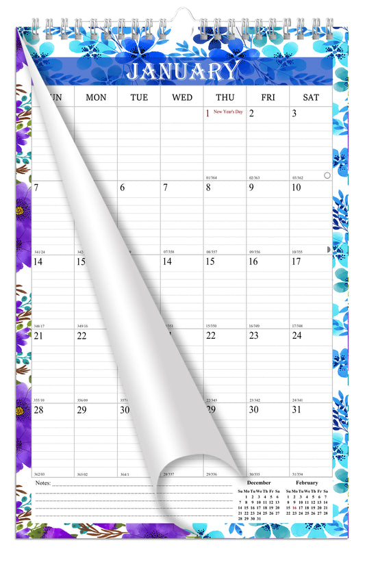 2025-2026 Wall Calendar Spiral-bound Twin-Wire Binding - 18 Months 11" x 17" 01