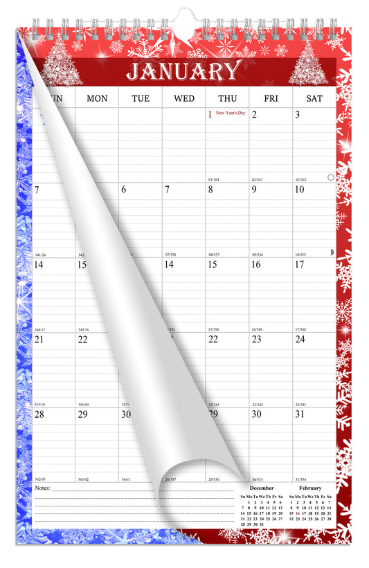2025-2026 Wall Calendar Spiral-bound Twin-Wire Binding - 18 Months 11" x 17" 012