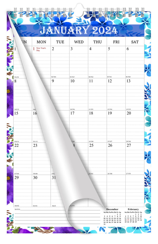 2024 Wall Calendar Spiral-Bound Twin-Wire Binding - 12 Months  01