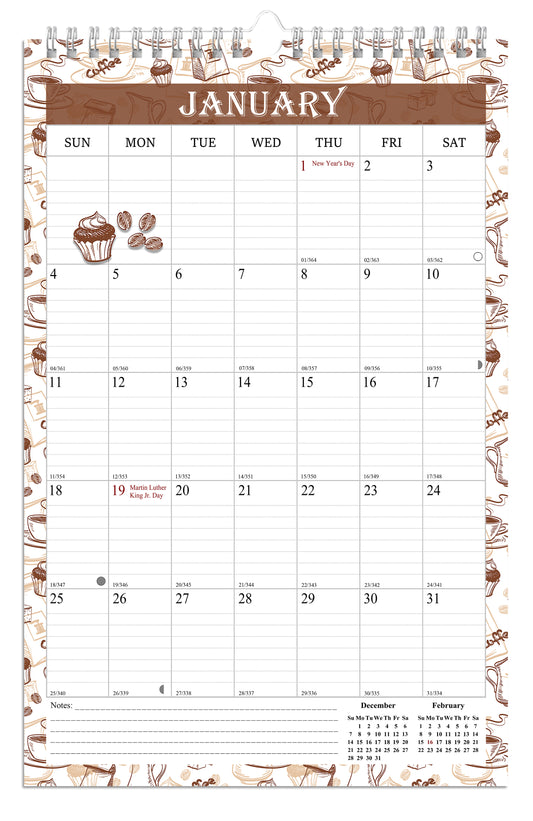 2025-2026 Wall Calendar Spiral-bound Twin-Wire Binding - 18 Months 11" x 17" 010
