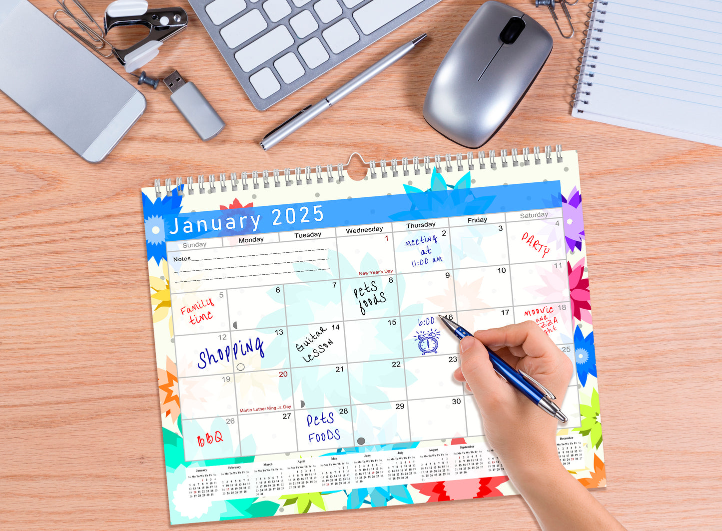 2024-2025 Monthly Spiral-Bound Wall / Desk Calendar -  Desktop / Wall Blotter Calendar / Planner - (Edition #01)
