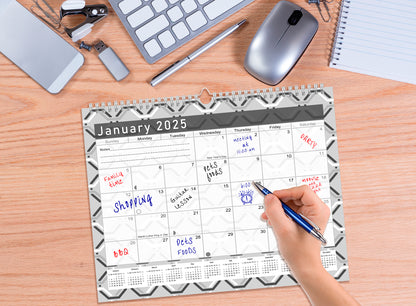 2024-2025 Monthly Spiral-Bound Wall/Desk Calendar - Desktop/Wall Blotter Calendar/Planner - (Edition Geometric B&W #04)