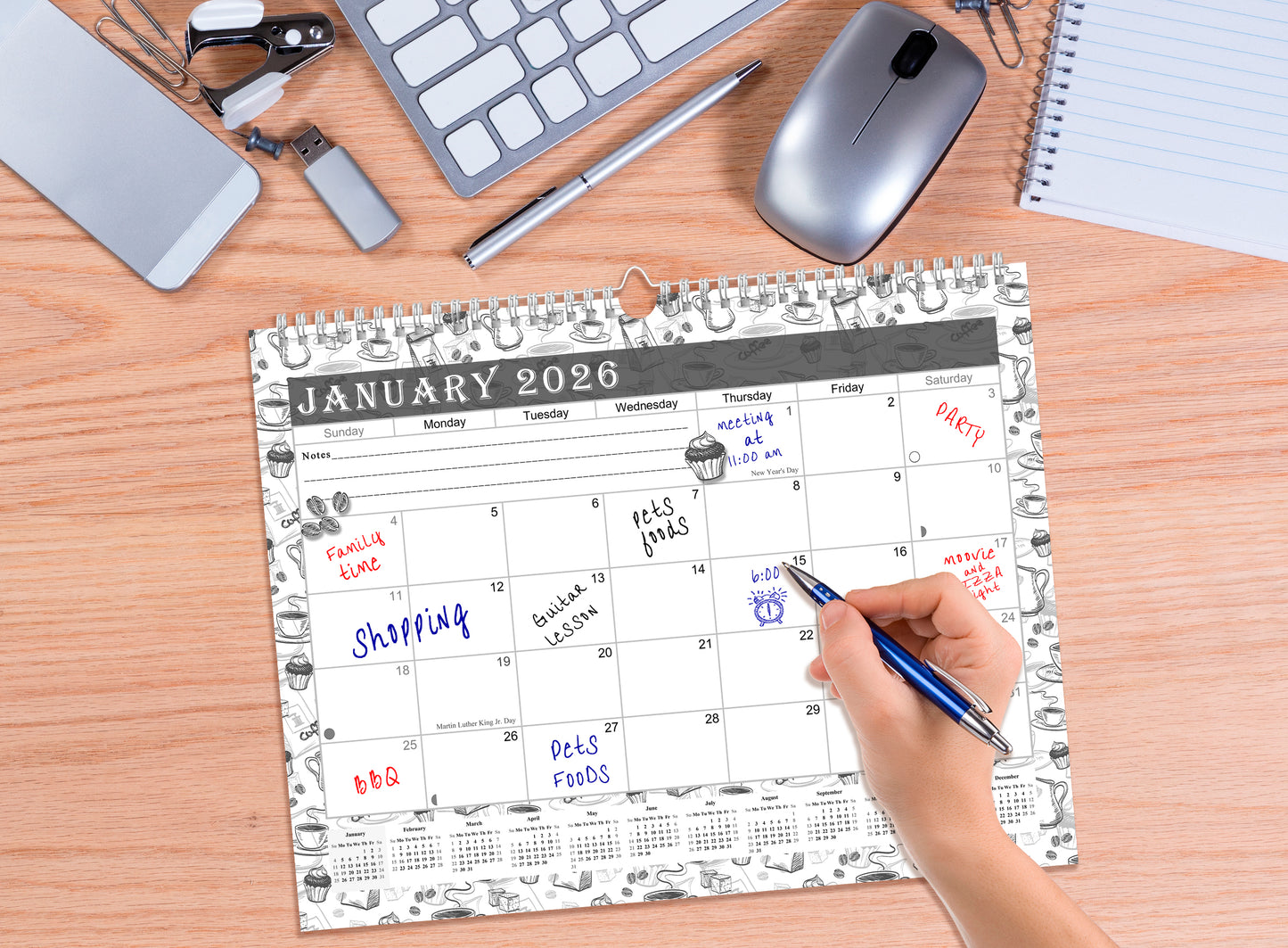 2025-2026 Monthly Spiral-Bound Wall/Desk Calendar - Desktop/Wall Blotter Calendar/Planner - (Edition B&W #030)