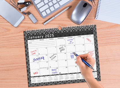 2024-2025 Monthly Spiral-Bound Wall/Desk Calendar - Desktop/Wall Blotter Calendar/Planner - (Edition B&W #017)