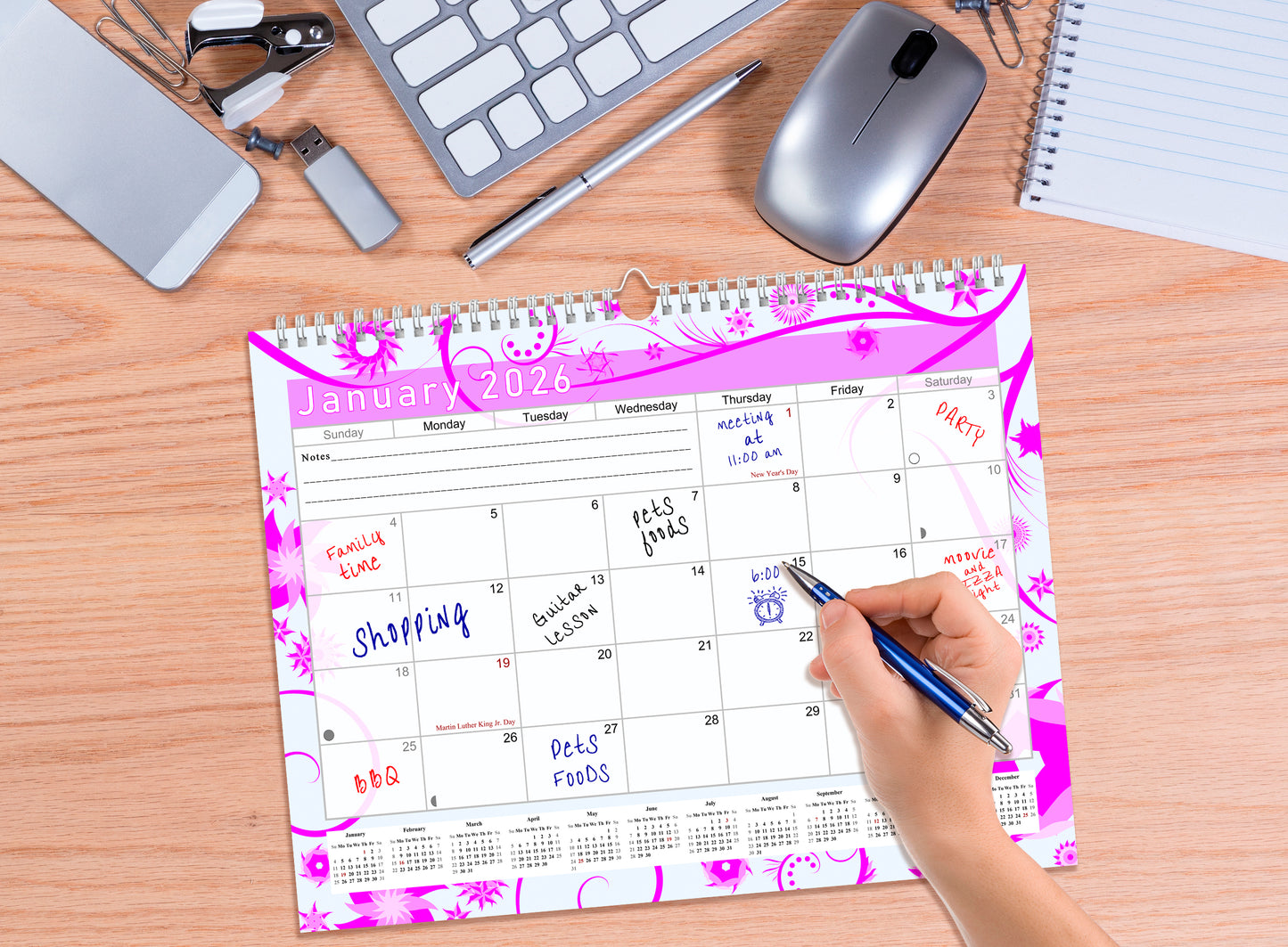 2025-2026 Monthly Spiral-Bound Wall / Desk Calendar - Desktop / Wall Blotter Calendar / Planner - (Edition #10)