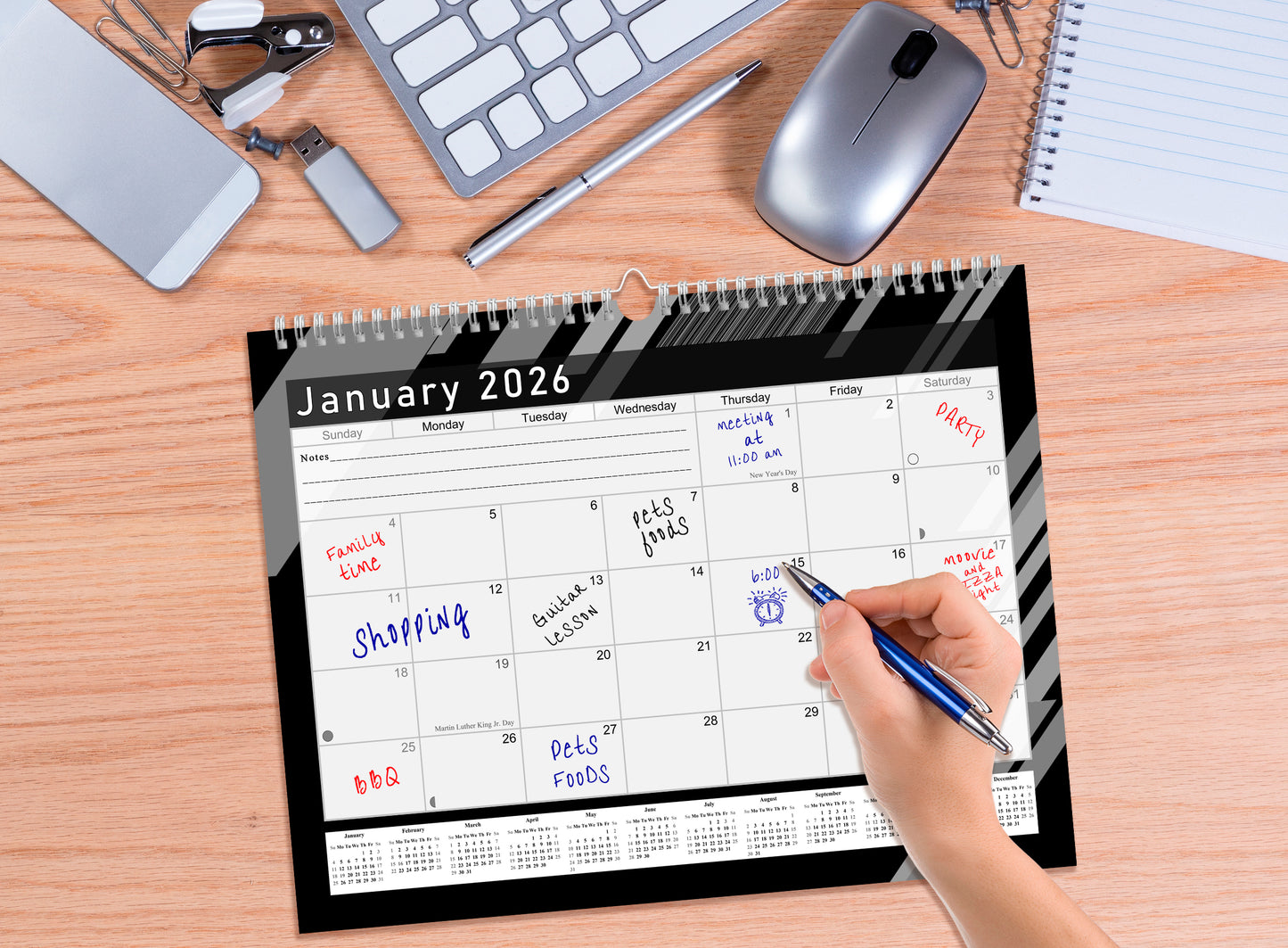 2025-2026 Monthly Spiral-Bound Wall/Desk Calendar - Desktop/Wall Blotter Calendar/Planner - (Edition B&W #013)