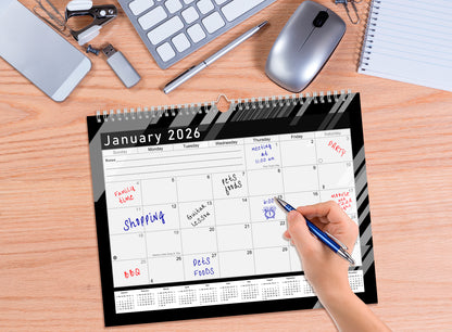 2025-2026 Monthly Spiral-Bound Wall/Desk Calendar - Desktop/Wall Blotter Calendar/Planner - (Edition B&W #013)