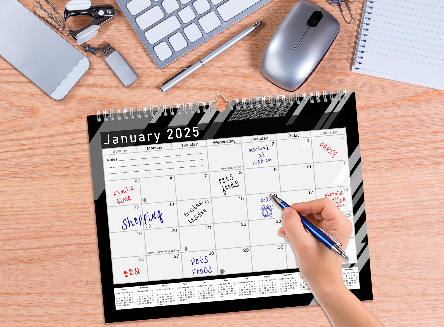 2024-2025 Monthly Spiral-Bound Wall/Desk Calendar - Desktop/Wall Blotter Calendar/Planner - (Edition B&W #013)