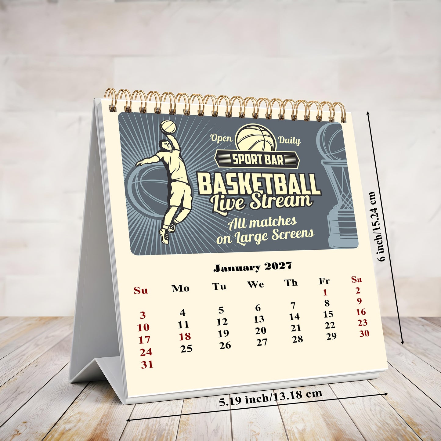2027-12 Months Desk Calendar Desktop Planner with To-Do List (Basketball)