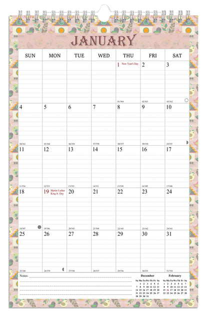 2025-2026 Wall Calendar Spiral-bound Twin-Wire Binding - 18 Months 11" x 17" 016
