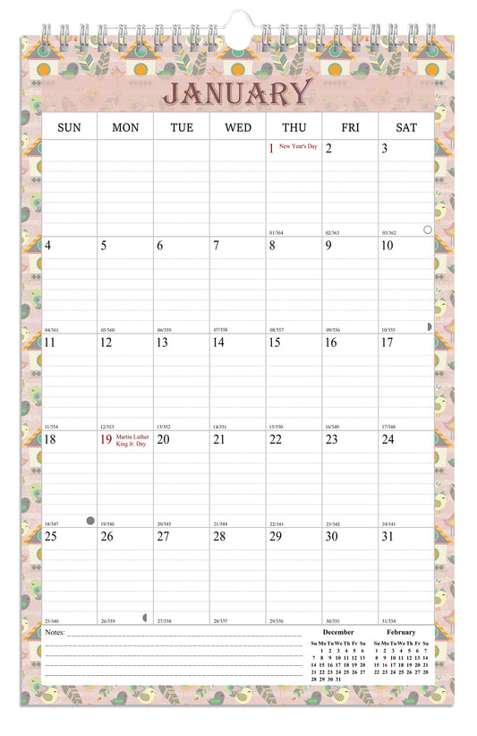 2025-2026 Wall Calendar Spiral-bound Twin-Wire Binding - 18 Months 11" x 17" 016