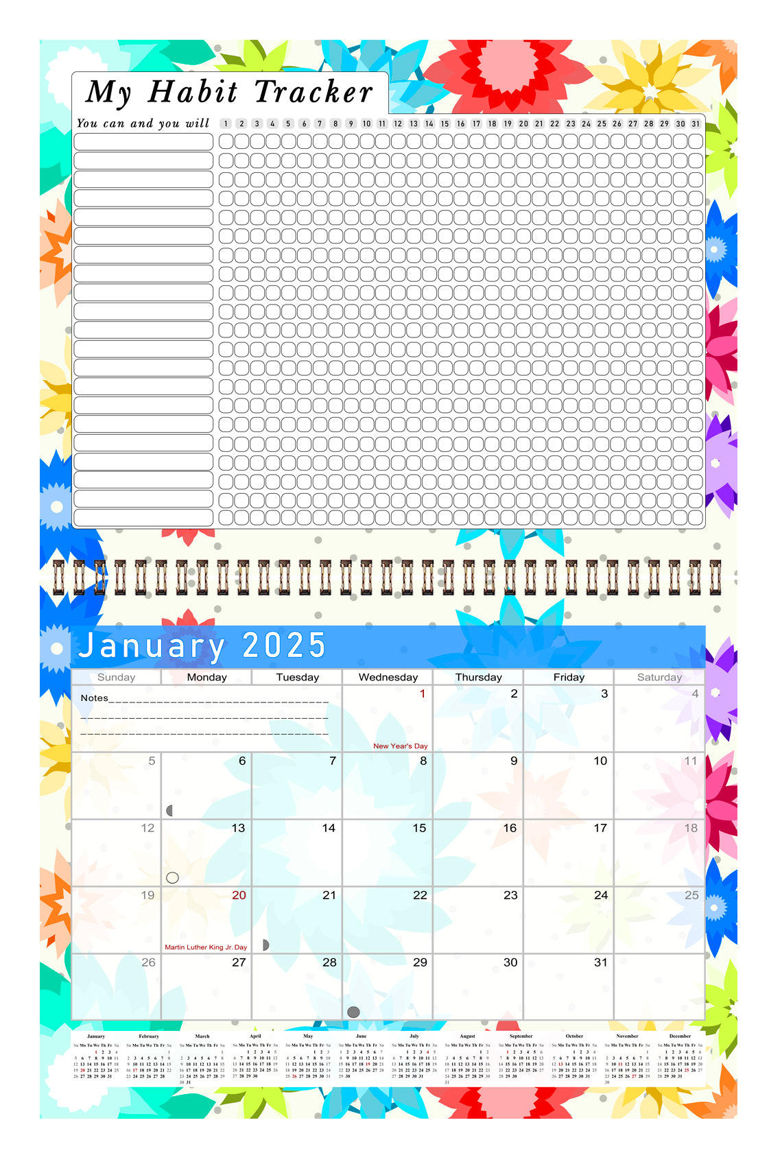 2025 Monthly Desktop/Wall Calendar/Planner - Habit Tracker - (Edition #01)