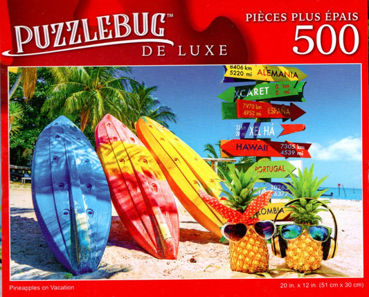 Pineapples on Vacation - 500 Pieces Deluxe Jigsaw Puzzle