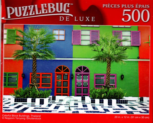 Colorful Block Buildings, Thailand - 500 Pieces Deluxe Jigsaw Puzzle