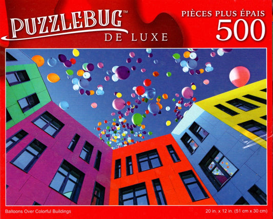 Balloons Over Colorful Buildings - 500 Pieces Deluxe Jigsaw Puzzle