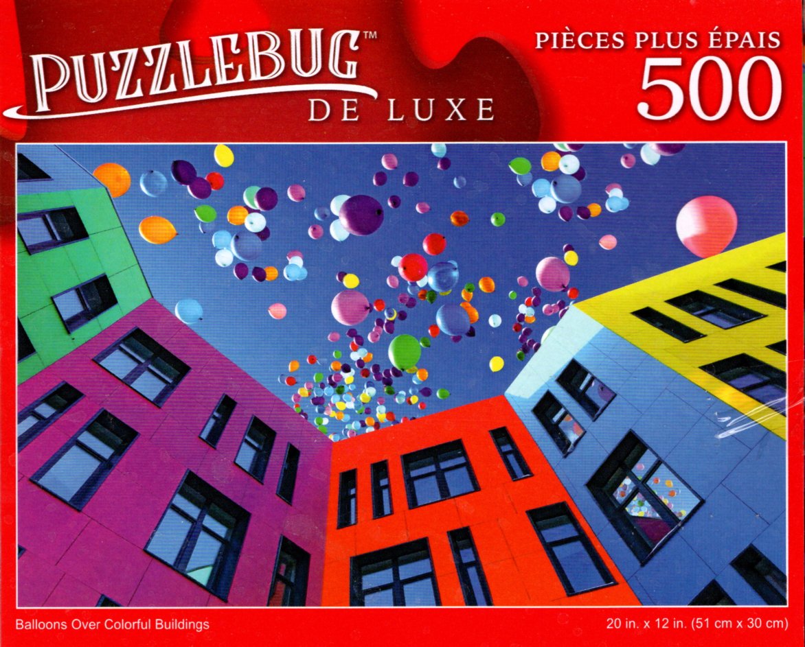 Balloons Over Colorful Buildings - 500 Pieces Deluxe Jigsaw Puzzle