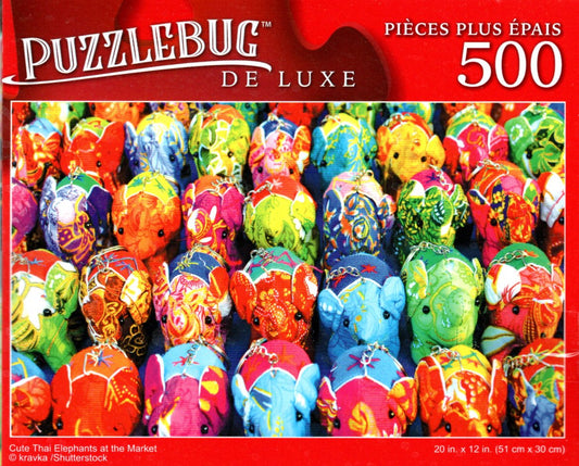 Cute Thai Elephants at The Market - 500 Pieces Deluxe Jigsaw Puzzle