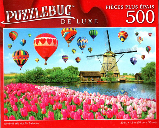 Windmill and Hot Air Balloons - 500 Pieces Deluxe Jigsaw Puzzle