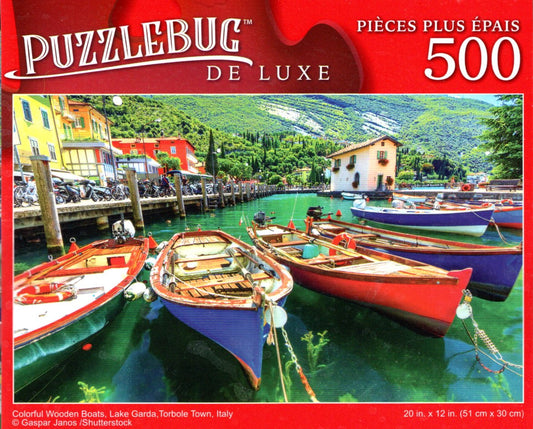Colorful Wooden Boats, Lake Garda, Torbole Town, Italy - 500 Pieces Deluxe Jigsaw Puzzle