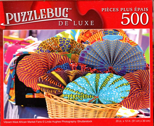 Vibrant West African Market Fans - 500 Pieces Deluxe Jigsaw Puzzle